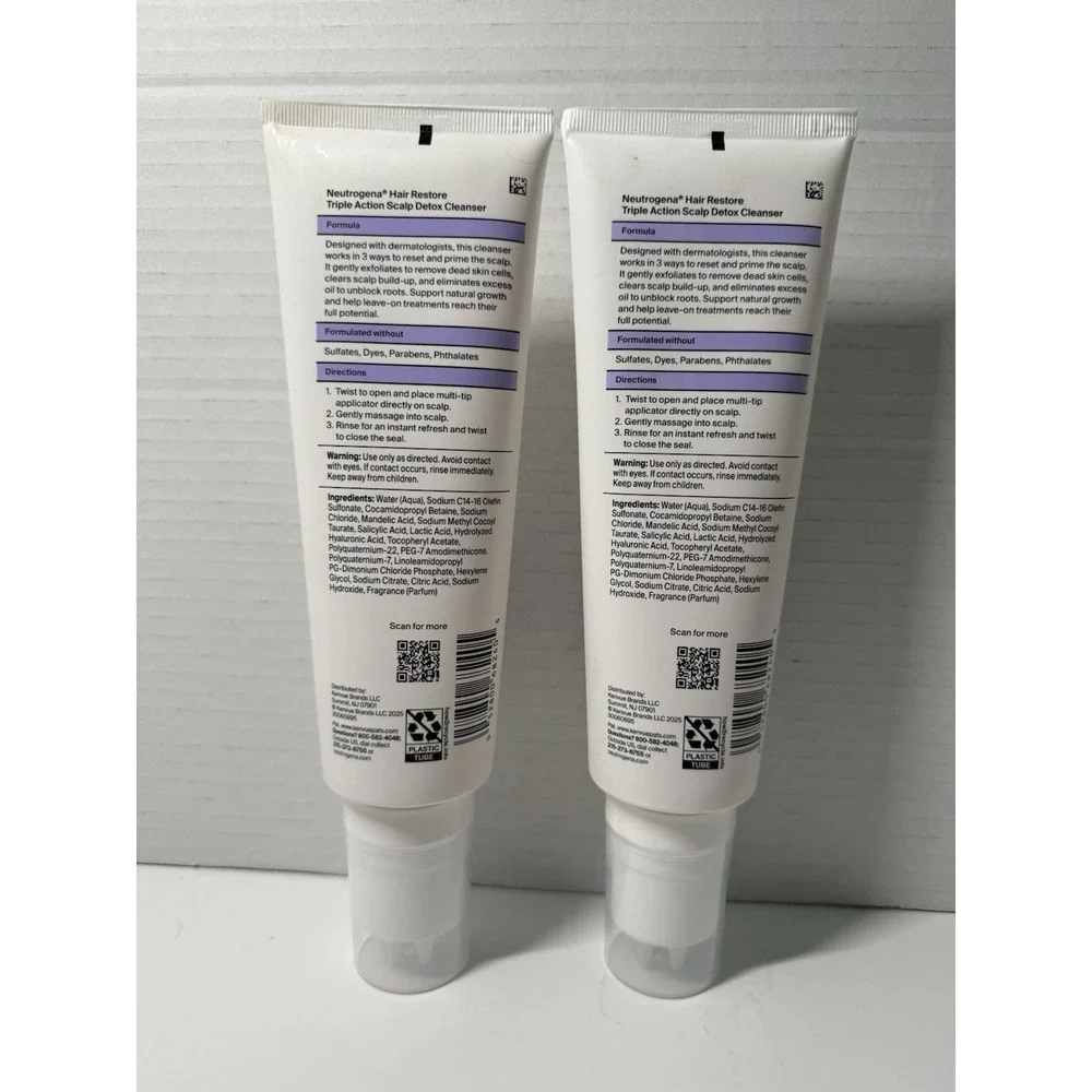2 New Neutrogena Hair Restore TriAcid Complex Triple Action Detox Scalp Cleanser